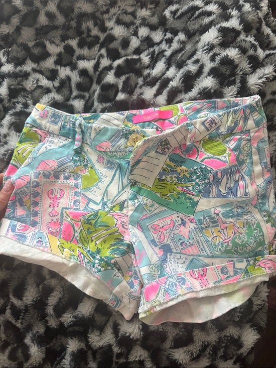 Lilly Pulitzer Pants - Lilly Pulitzer Pink, Mint & White High Waist Postcard Print Shorts